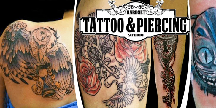 Piercing včetně šperku nebo tetování o velikosti 16 cm²