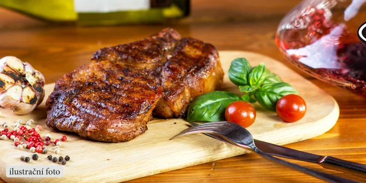 2 steaky s přílohou a omáčkou dle výběru