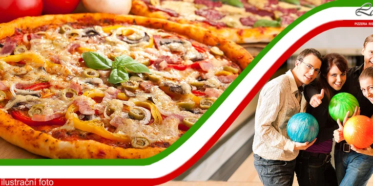 Dvě znamenité pizzy + hodina bowlingu v Karviné