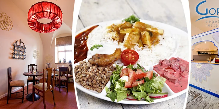 Velké denní menu ve vegetariánské restauraci Gopál