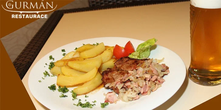Dřevorubecký steak s americkými brambory a 0,5l 10˚ piva