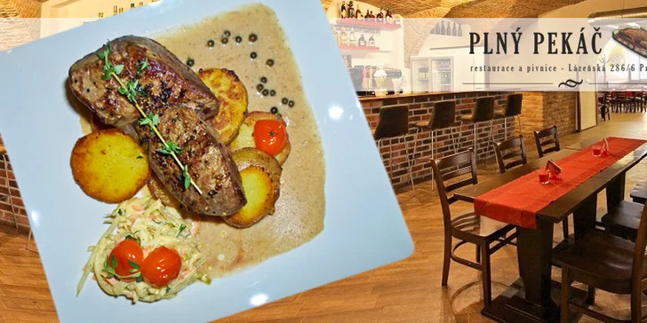 Dva fortelné rumpsteaky v restauraci Plný pekáč