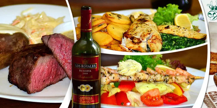 Menu se steakem i krevetami v Crazy Cow pro dva