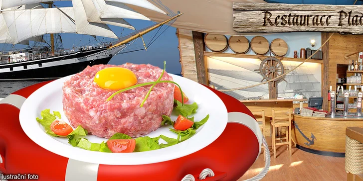 Štavnatý hovězí tataráček a nálož topinek