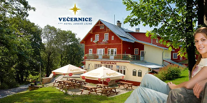 6denní dovolená pro dva v Hotelu Večernice*** v Janských Lázních. Včetně snídaní, čtyřchodové večeře, sauny i lahve vína. Varianta také na 4 dny.