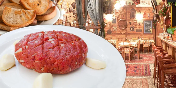500 g tataráku z pravé svíčkové s kopcem topinek