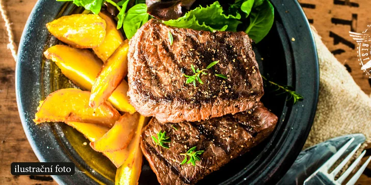 Dva steaky ze pštrosího masa v Restauraci Vrtule