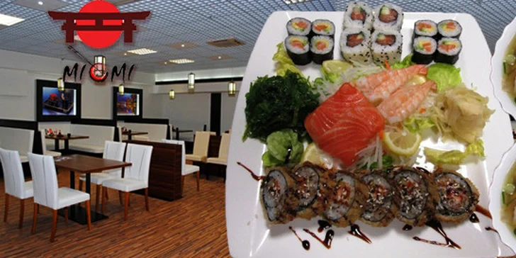 Kousky sushi, polévka, mořské řasy i čerstvý salát v Sushi Miomi