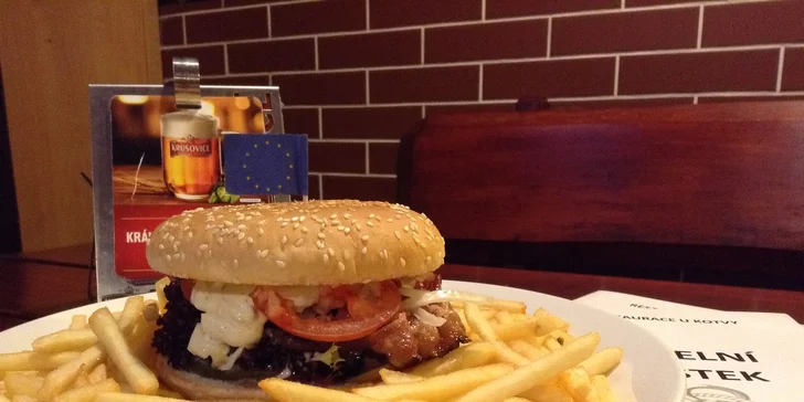 Domácí hamburger s hranolky