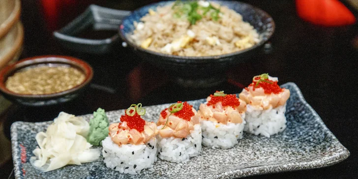 Tokyo menu zahrnuje i Volcano rolls (úhoř, avokádo, mušle sv. Jakuba, kimchi, pálivá omáčka).