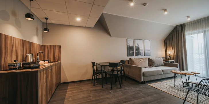 Součástí každého apartmánu je kuchyňský kout. 