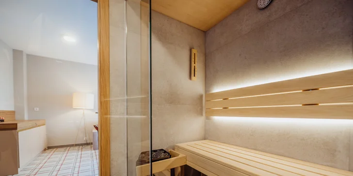 Saunu můžete využívat kdykoli (apartmán Classic Plus). 