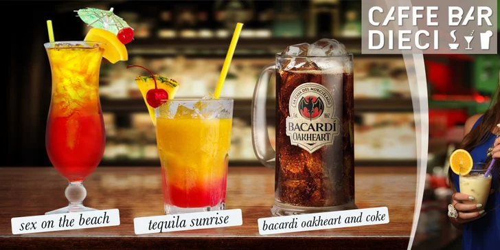 2 míchané alkoholické drinky v Caffe Dieci