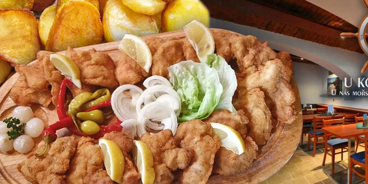1,5 kg vepřových a kuřecích řízků s pirátskými brambory