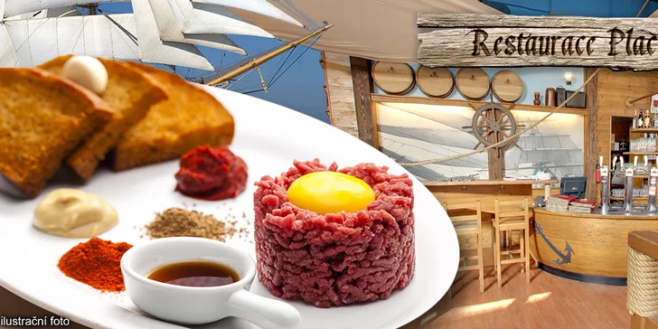 Štavnatý hovězí tataráček a nálož topinek