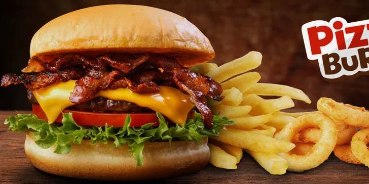Hovězí Big Burger + hranolky a cibulové kroužky