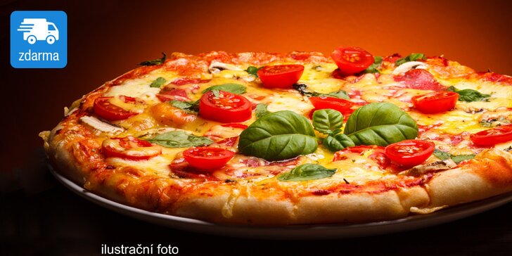 1 nebo 2 obří pizzy o průměru 45 cm včetně rozvozu