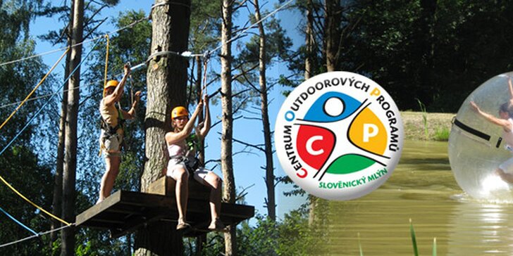 Aquazorbing a skvělé odpoledne v lanovém parku Slověnický mlýn pro DVA. Vydejte se za velkým dobrodružstvím do korun stromů!