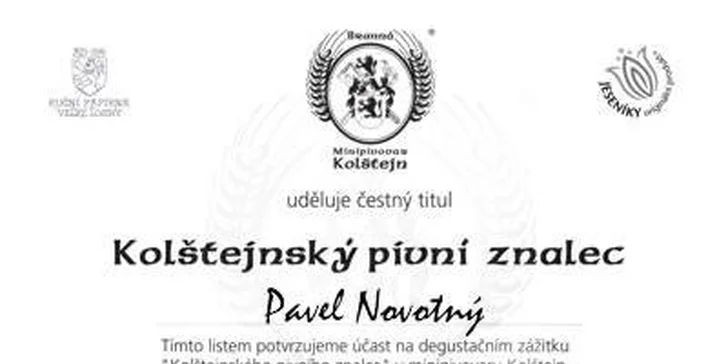 Komentovaná degustační prohlídka minipivovaru Kolštejn pro dvě osoby
