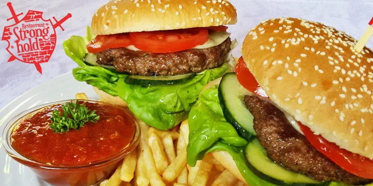 Dva poctivé hamburgery s hranolkami a dresinkem