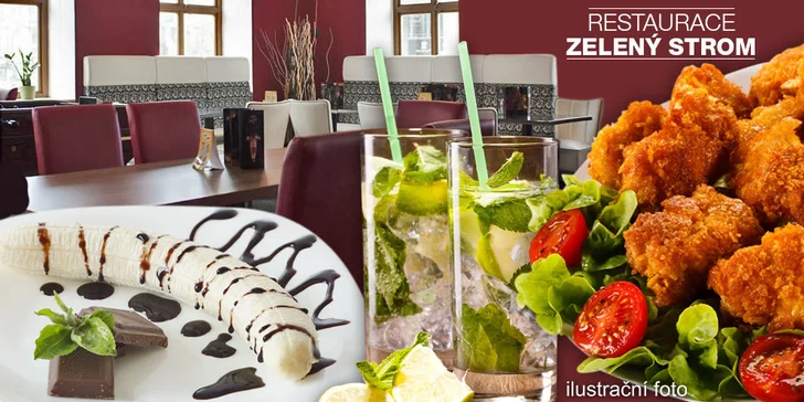 Kuřecí menu s dezertem a citronádou v Zeleném stromě