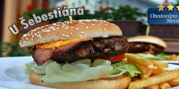 2 hamburgery + hranolky nebo restované brambory