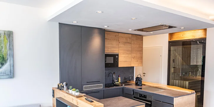 Najväčší apartmán Das Verditz pre 8 osôb má aj súkromnú fínsku saunu.