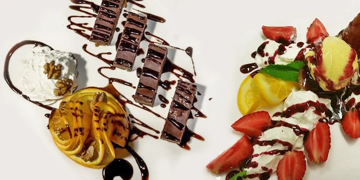 2 kávy a 2 balkánské dezerty v restauraci Singidunum