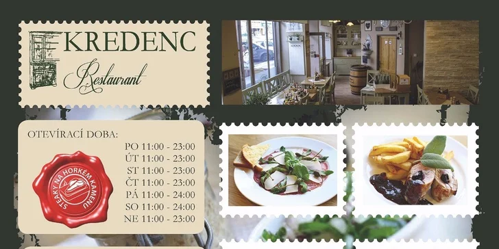 Steaky na horkém kameni v Kredenc Restaurant pro 2 osoby