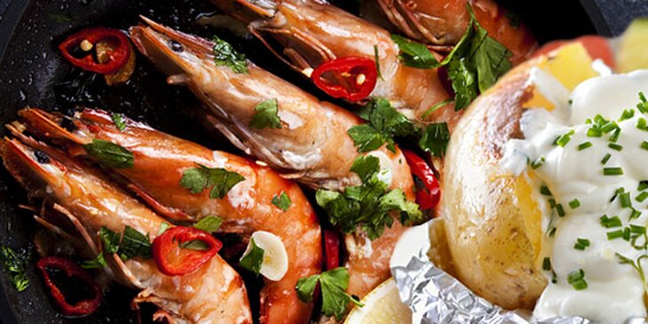 Neomezený přísun krevet včetně přílohy i salátu! Lehká mořská delikatesa v restauraci Palermo.