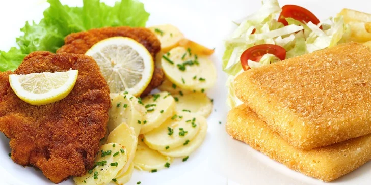 Smažený řízek nebo sýr s přílohou v restauraci Hollywood