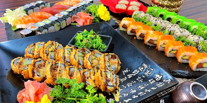 Sushi sety s 18, 53 a 74 kousky: maki, nigiri a další rolky s rybami i zeleninou