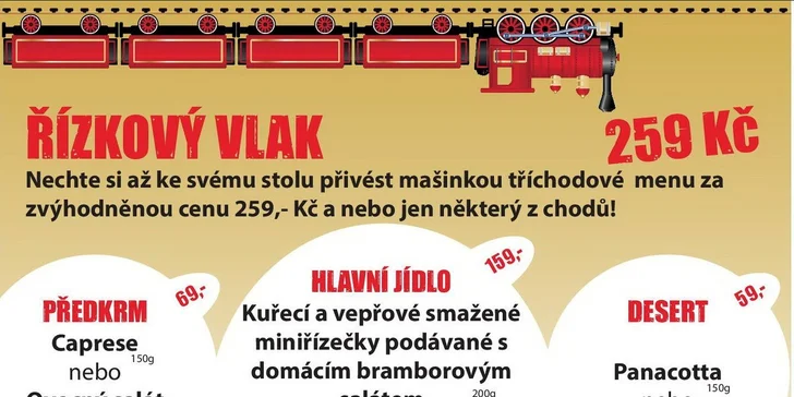 Tři chody dovezené vláčkem v Golden Pacific Café
