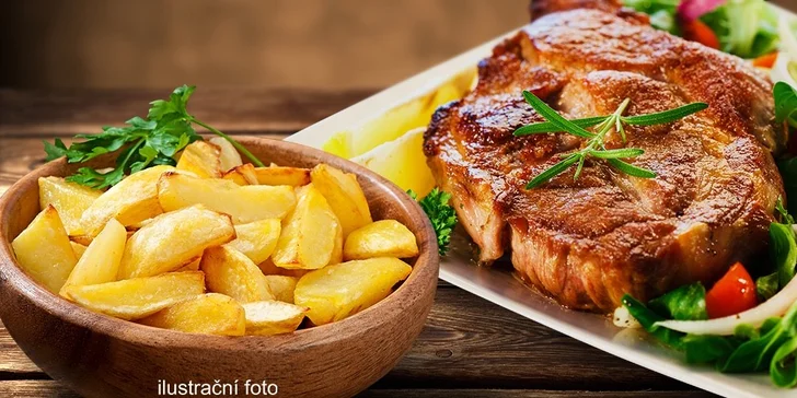 300g steak z krkovičky nebo lehký salát s kuřetem