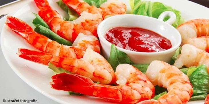 500 g tygřích krevet pro dva s lahví vína
