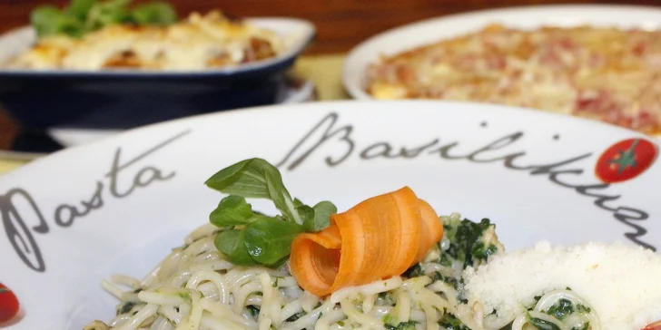 3chodové italské menu s pizzou nebo těstovinami pro dva
