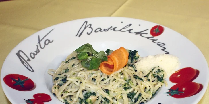 3chodové italské menu s pizzou nebo těstovinami pro dva