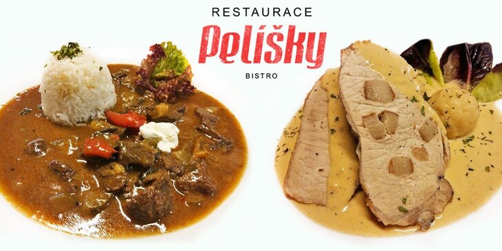 Dvě poctivá jídla v restauraci Pelíšky Bistro včetně dezertu