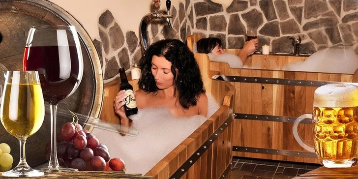 Privátní pivní nebo vinná lázeň pro dvojice včetně nápoje