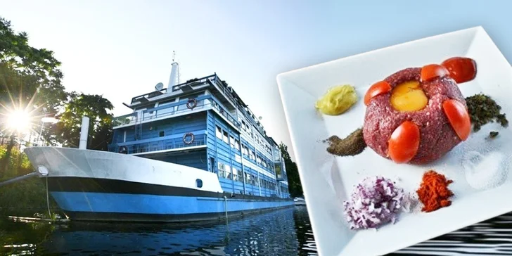 500gramový hovězí tatarák a topinek, kolik jen sníte, v botelu Vodník