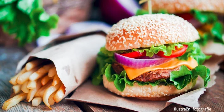 Burger menu se zelným salátem a hranolky pro jednoho nebo dva