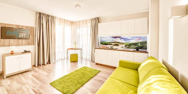 Apartmán Junior (26–34 m²) už je vybavený i kuchyňským koutem, v některých je k dispozici i přistýlka.