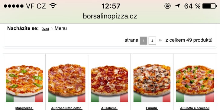 2 pizzy z italských ingrediencí v podniku Borsalino v centru Prahy