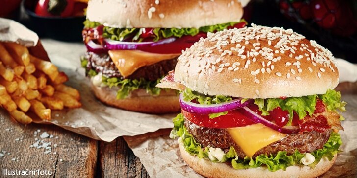 2x pravý domácí hamburger včetně přílohy a nápoje