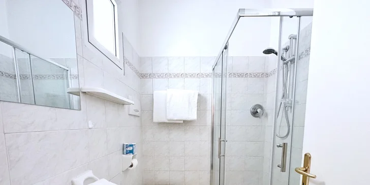 Nechybí koupelna se sprchovým koutem a toaletou.