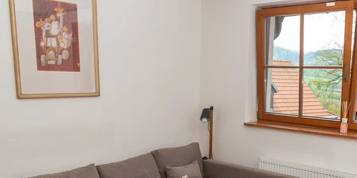 Ten je vybavený rozkládací pohovkou pro přespání dvou osob, stolem pro 4 osoby, ledničkou a kuchyňským koutem.