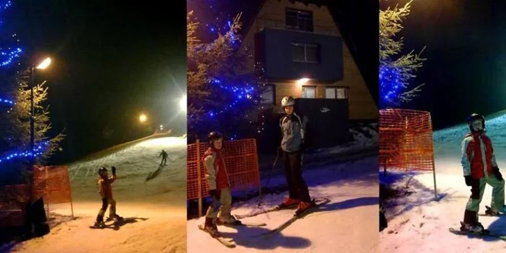 Sjezdovka před Vilou Anna je osvětlená, večerní lyžování, bobování nebo sáňkování mají děti v oblibě...