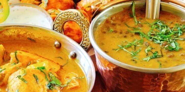 Indické dobroty pro 2 osoby: degustační menu se 3 hlavními chody i nápoje