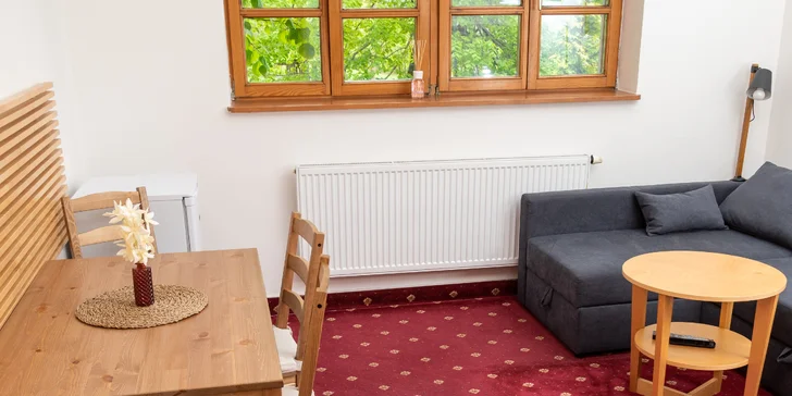 Apartmán má předsíňku a samostatné sociální příslušenství.