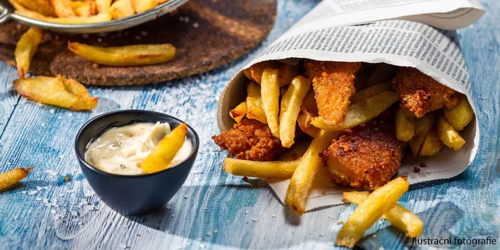 Fish & Chips menu z čerstvého lososa na Václaváku